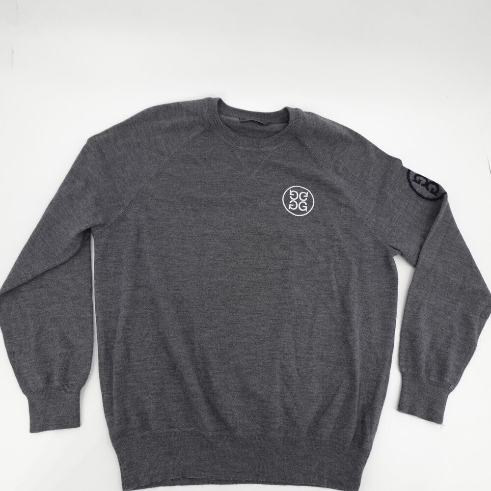 G/Fore Pullover Sweater Mens Large Gray Crew Neck 100% Wool Golf Knit Logo